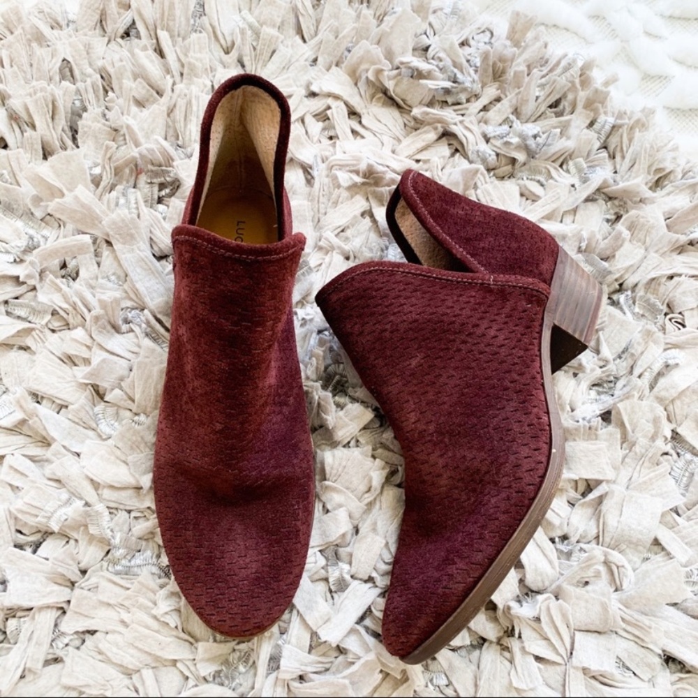 Lucky Brand Maroon Red Perforated Suede Booties